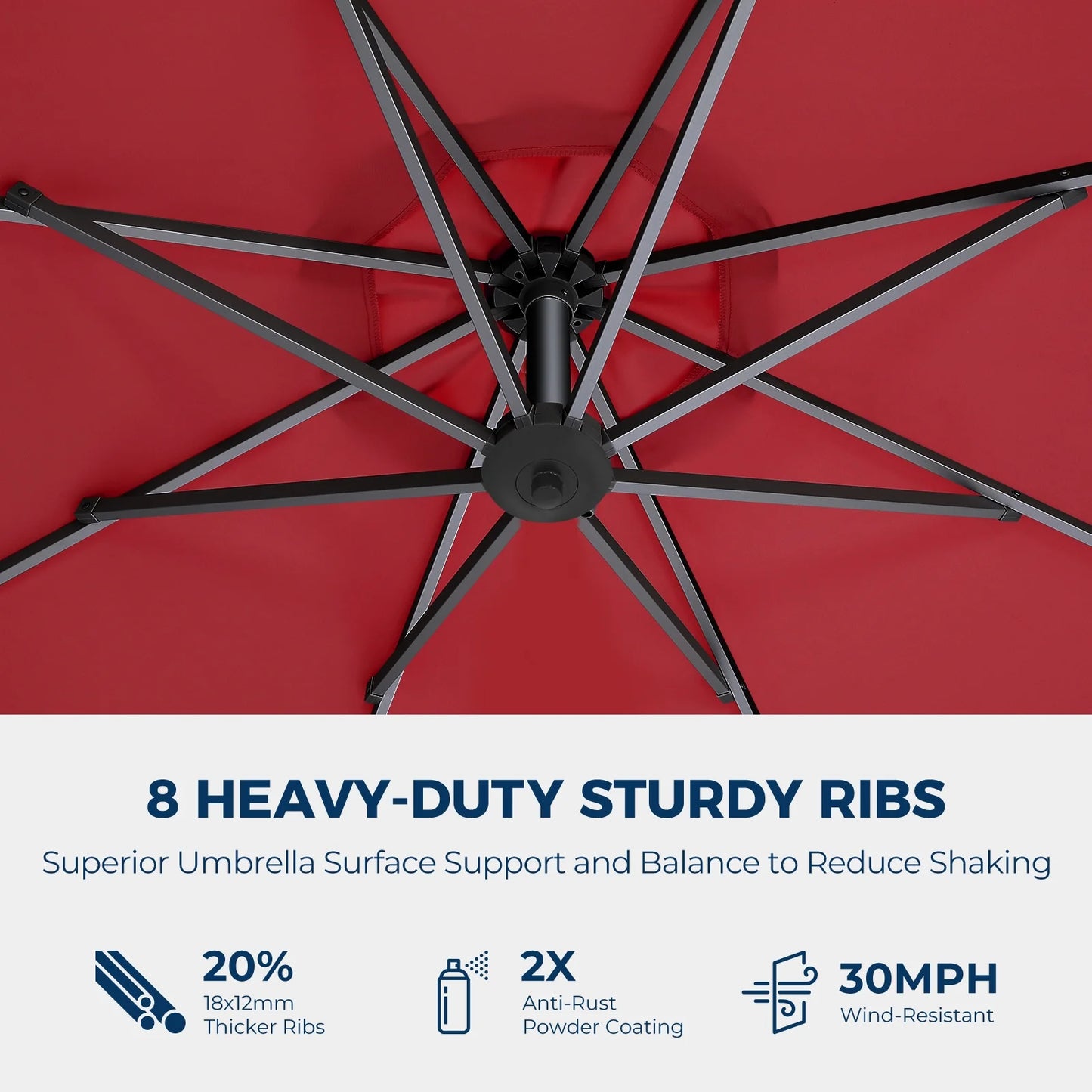 10ft Patio Umbrellas OffsetOutdoor Umbrella Cantilever Hanging Umbrellas with Infinite Tilt,Fade Resistant Waterproof Fabric & Base,for Yard,Garden,Home,Pool & Deck,Red