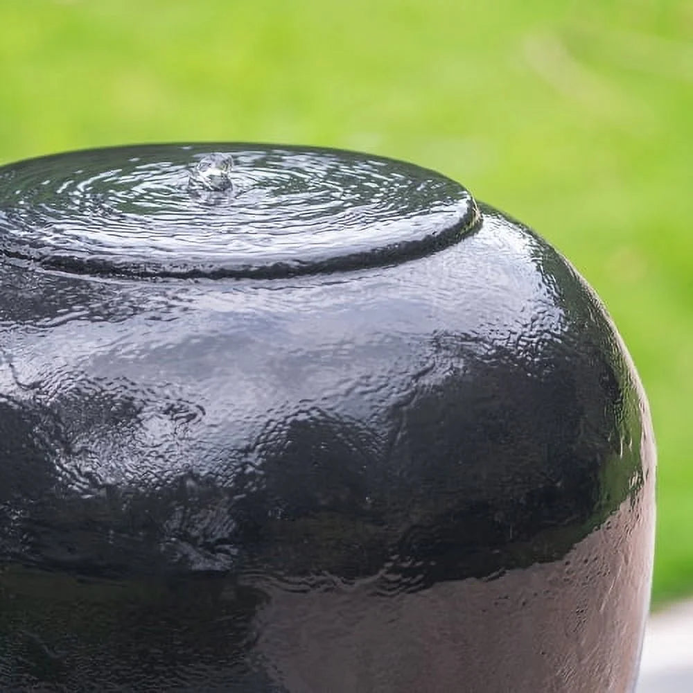 Heavy Outdoor Cement Fountain Black, Cute Unique Urn Design Water feature For Home Garden, Lawn, Deck & Patio 19.5x19.5x32.5"