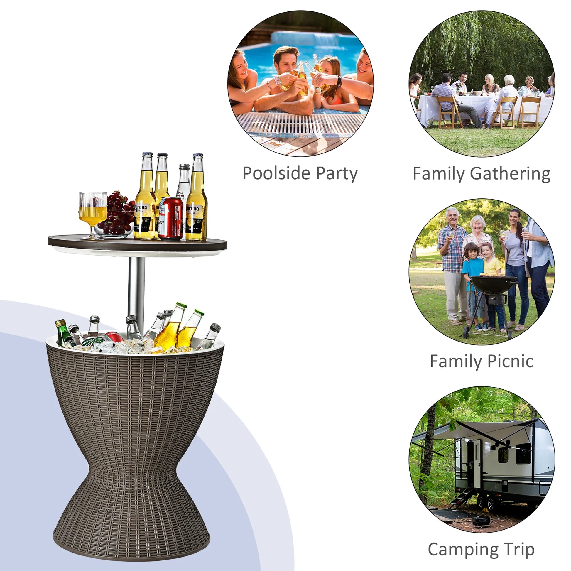 Costway 8 Gallon 3 in 1 Patio Rattan Cooler Bar Table Adjust Ice Bucket Brown