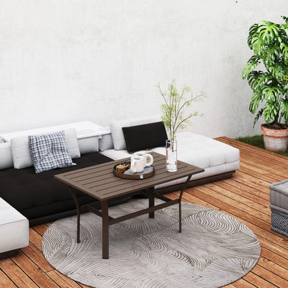 Outsunny Outdoor Coffee Table, All-Weather Rectangle Patio Coffee Table with Slatted Tabletop for Outside, Patio, Brown