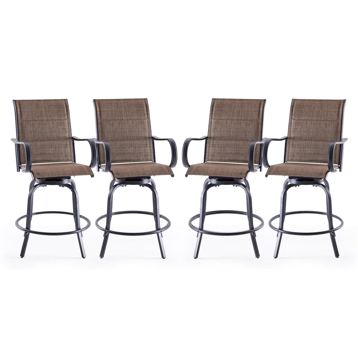 Farini Outdoor Bar Stools Set of 2, 360° Swivel Patio Barstools with Textile Fabric,Ergonomic Comfort Bar Height Tall Outdoor Stools for Balcony,Brown