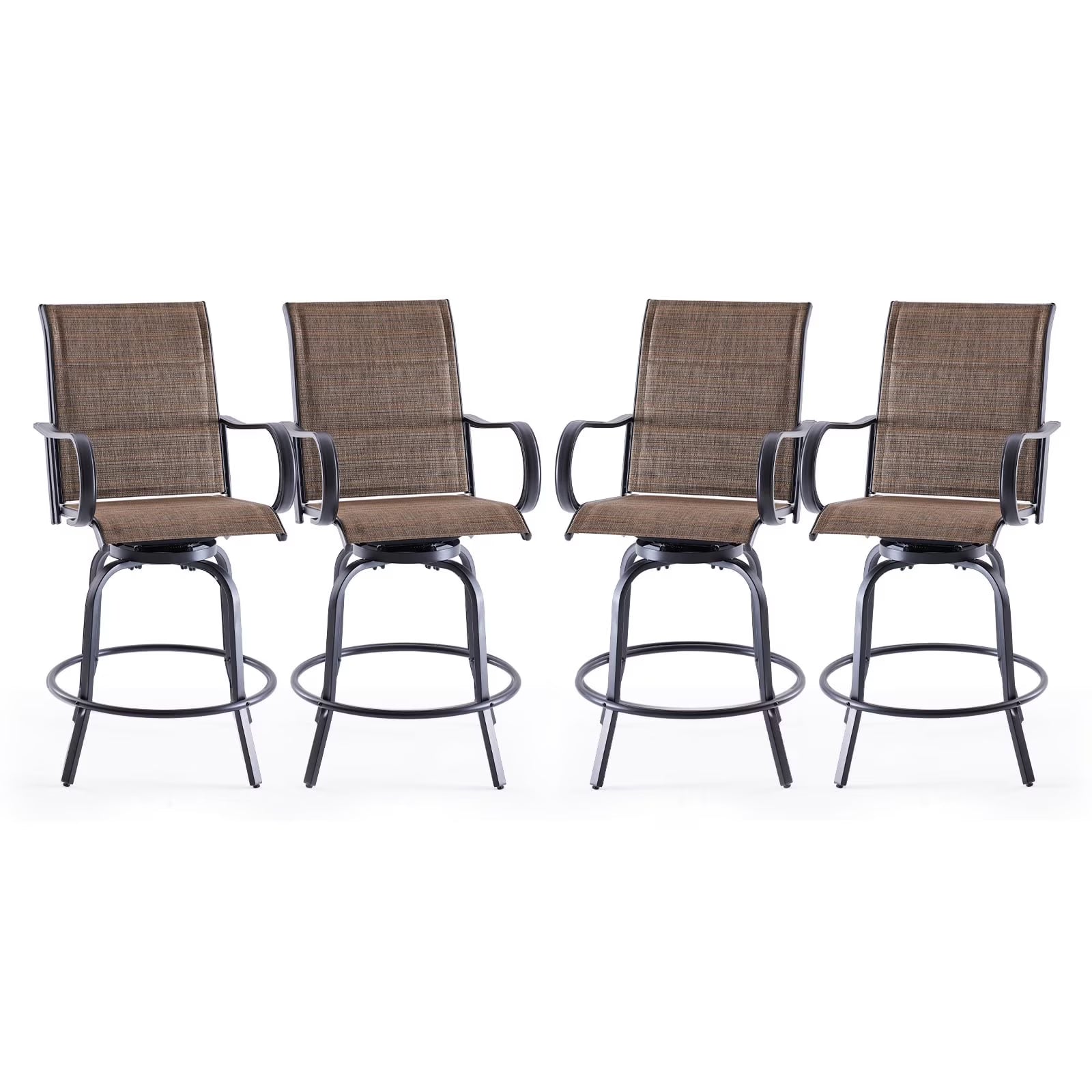 Farini Outdoor Bar Stools Set of 2, 360° Swivel Patio Barstools with Textile Fabric,Ergonomic Comfort Bar Height Tall Outdoor Stools for Balcony,Brown