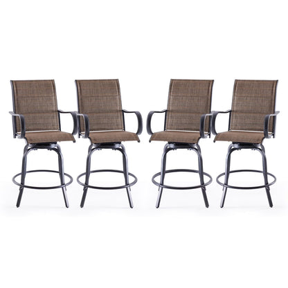 Farini Outdoor Bar Stools Set of 2, 360° Swivel Patio Barstools with Textile Fabric,Ergonomic Comfort Bar Height Tall Outdoor Stools for Balcony,Brown
