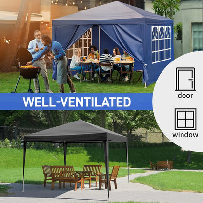 INDSUMOT Outdoor Party Tent, Patio Canopy Tent Gazebo with Removable Sidewalls Instant Event Tent for Cater Events Wedding Birthday Pavilion Beach BBQ(blue-6 walls,10'x20')