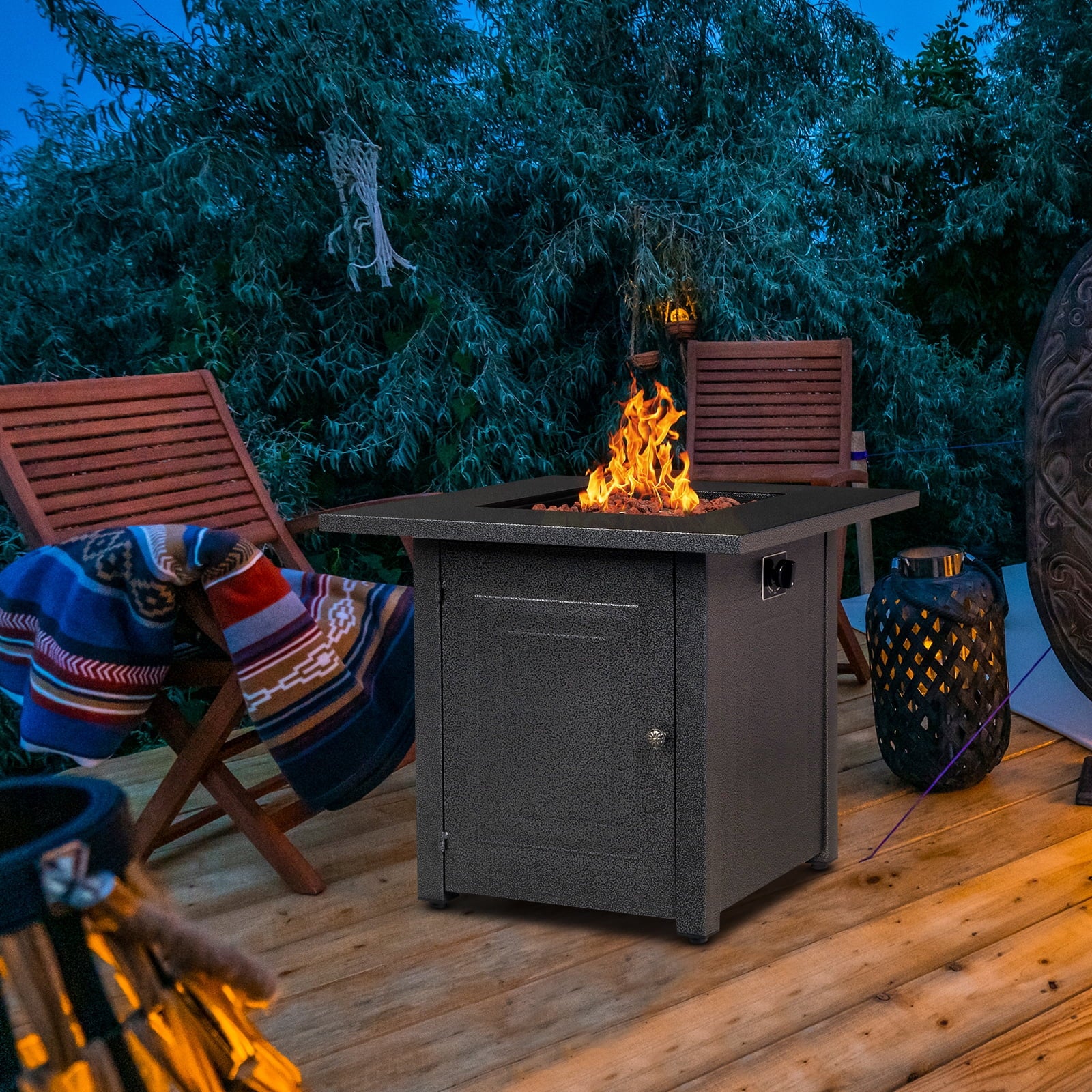 27 inch Gas Fire Pit Table, SYNGAR 2-in-1 40,000 BTU Propane Gas Fire Pit Table, Outdoor Table with Fire Pit, Propane Fire Pit with Lava Stones and Lid, for Patio, Yard, Garden, D7582