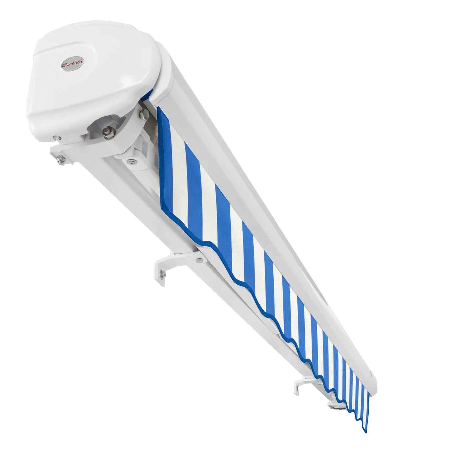 Awntech 10 Ft Key West Manual Heavy Duty Patio Retractable Awning with Cassette (120in x 9.38in x 96in), Bright Blue/White Stripe