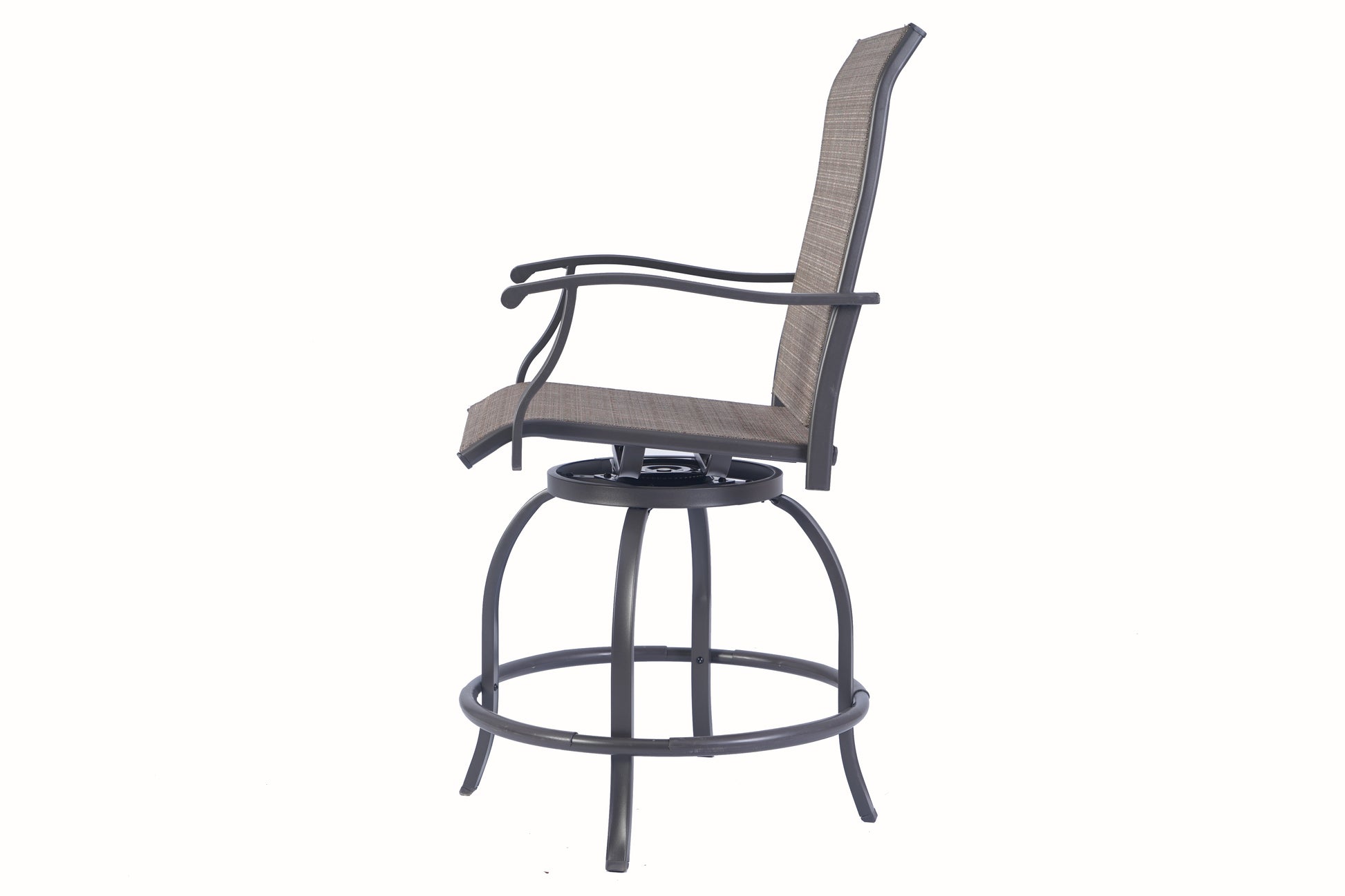Kozyard Isabella Patio High Swivel Bar Stools/Chairs Steel Frame Outdoor Bistro Set for 2, Brown