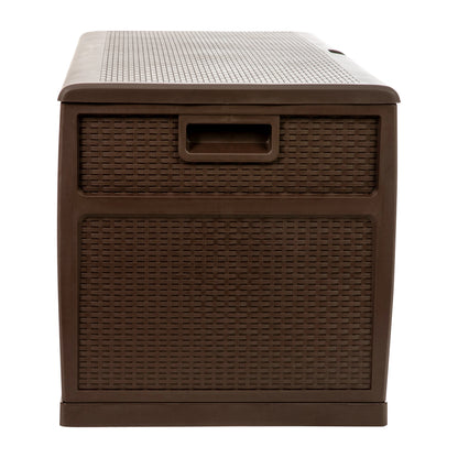 Merrick Lane Brown 120 Gallon Weather Resistant Outdoor Storage Box for Decks, Patios, Poolside and More