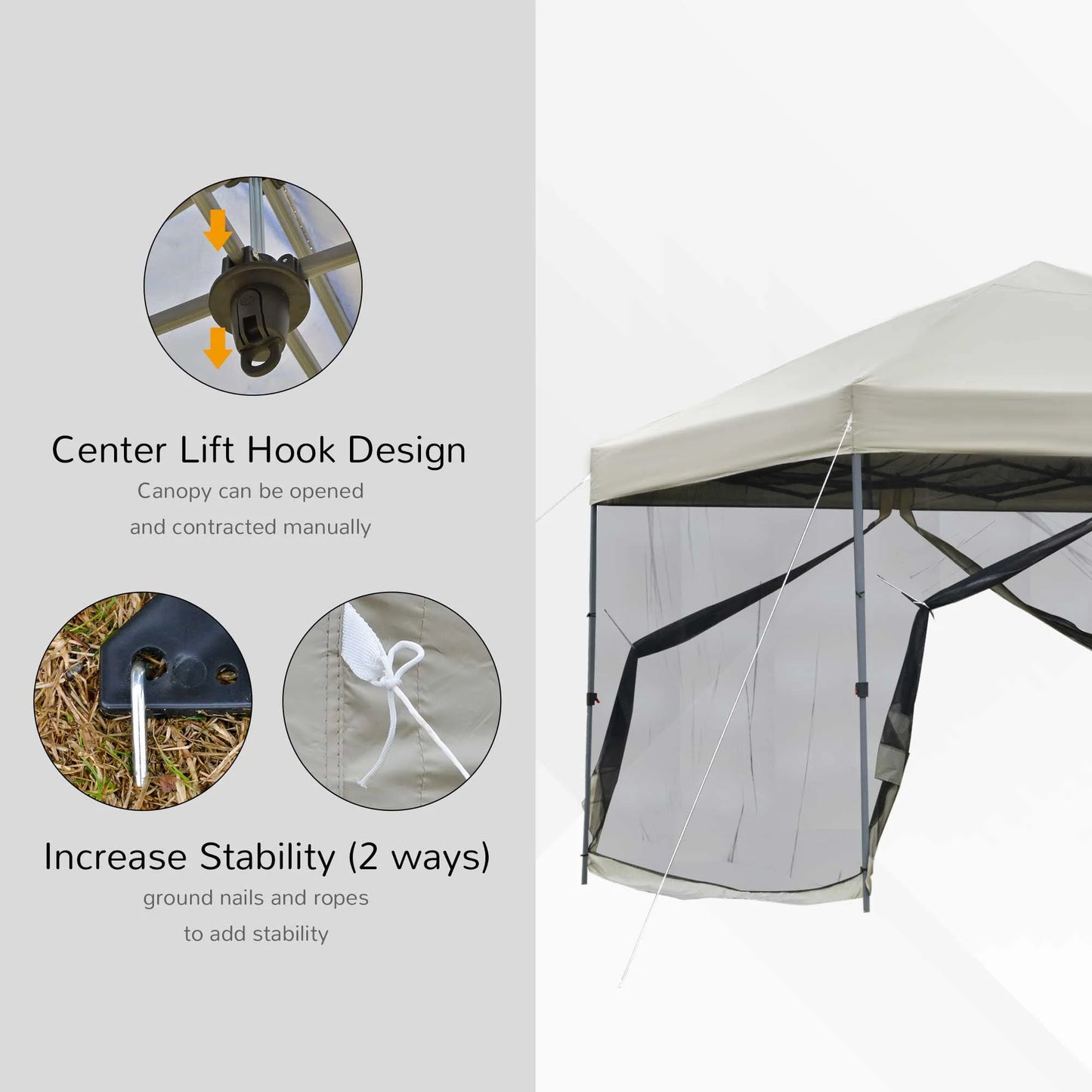 Outsunny 10' x 10' Pop Up Canopy Tent, Tents for Parties with Netting and Wheeled Carry Bag, Height Adjustable Instant Sun Shelter, for Outdoor, Garden, Patio, Beige