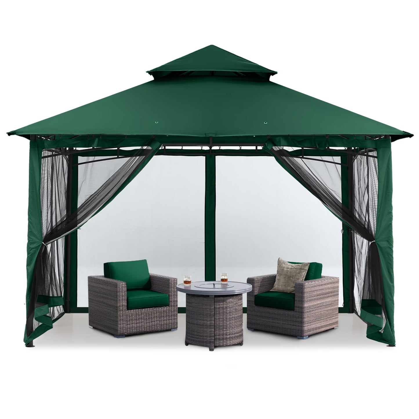 MASTERCANOPY 9' x 9' Outdoor Patio Gazebo Double Roof Steel Frame with Mesh Walls, Black