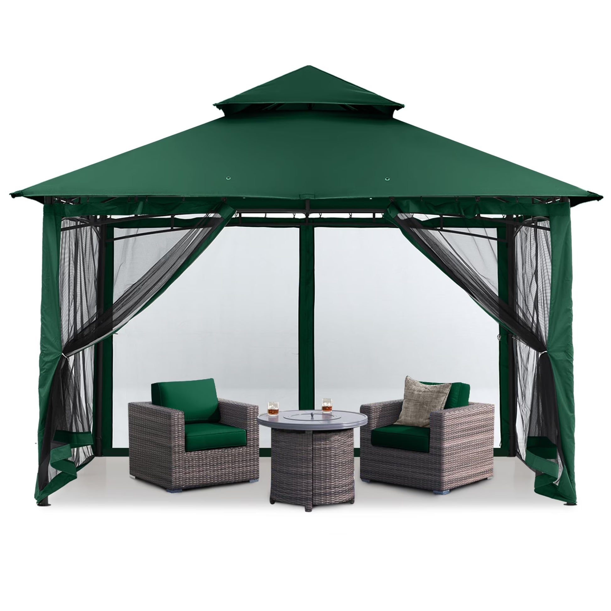 MASTERCANOPY 9' x 9' Outdoor Patio Gazebo Double Roof Steel Frame with Mesh Walls, Black