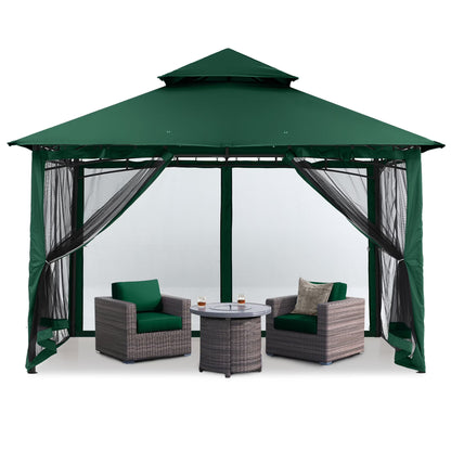 MASTERCANOPY 9' x 9' Outdoor Patio Gazebo Double Roof Steel Frame with Mesh Walls, Black