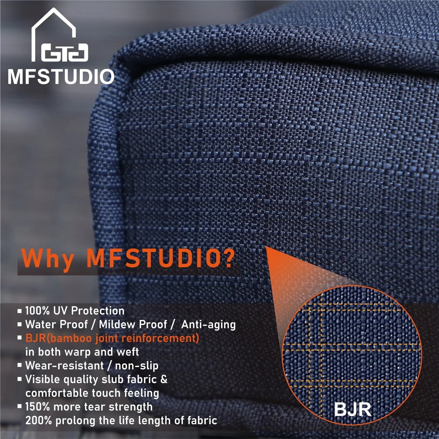 MF Studio 8 PCS Outdoor Patio Furniture Set with Fire Pit Table Wicker Patio Conversation Set, Navy Blue