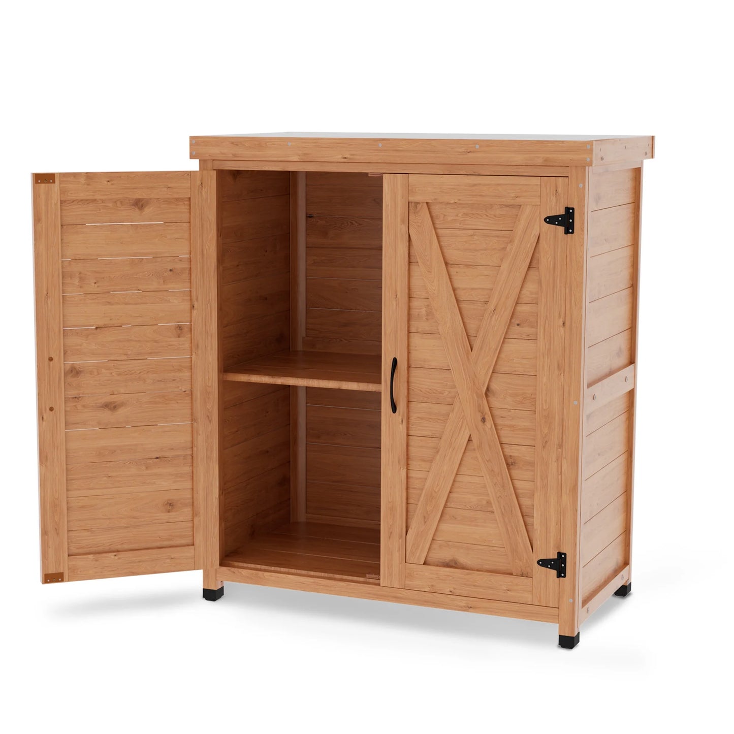 Potting Bench with Storage Cabinet and Metal Table Top for Outdoor Patio,Outdoor Work Station TableGray