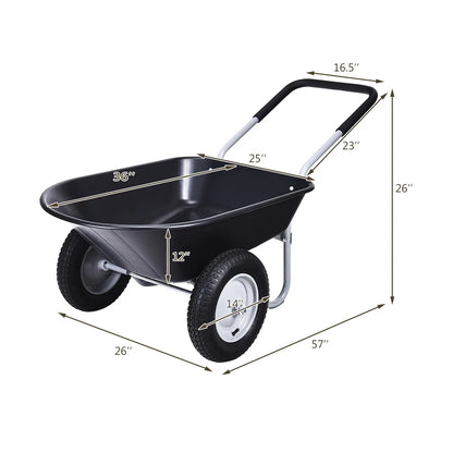 JWRWEF 2-Tire Wheelbarrow Garden Cart, Heavy-Duty Steel Frame & PP Tub, 330 lbs Capacity, Dual Pneumatic Tires Utility Dolly for Lawn, Farm, Patio, and Warehouse - Black
