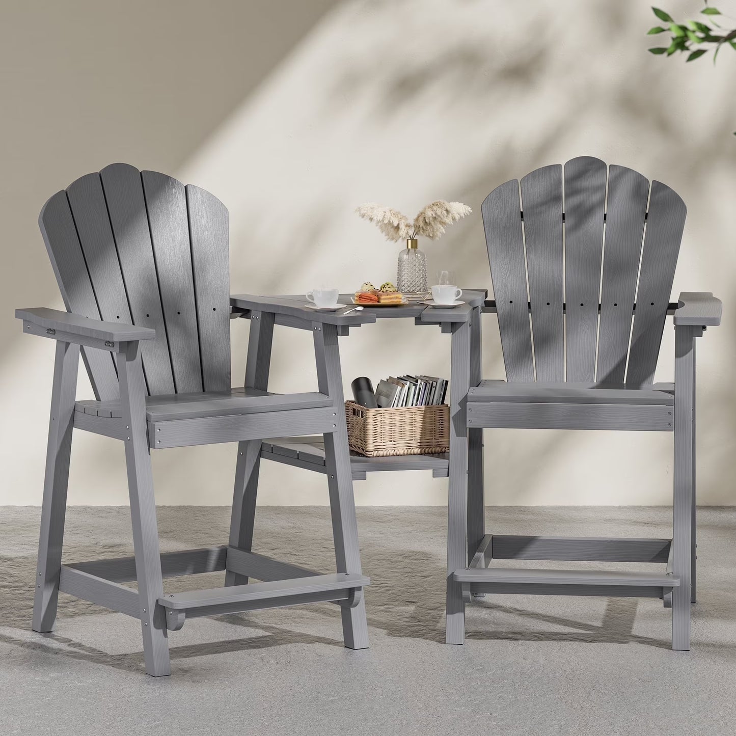 Buballino Bar Height Wooden Patio Set and Double Layer Connecting Tray - Set of 2, Navy Blue