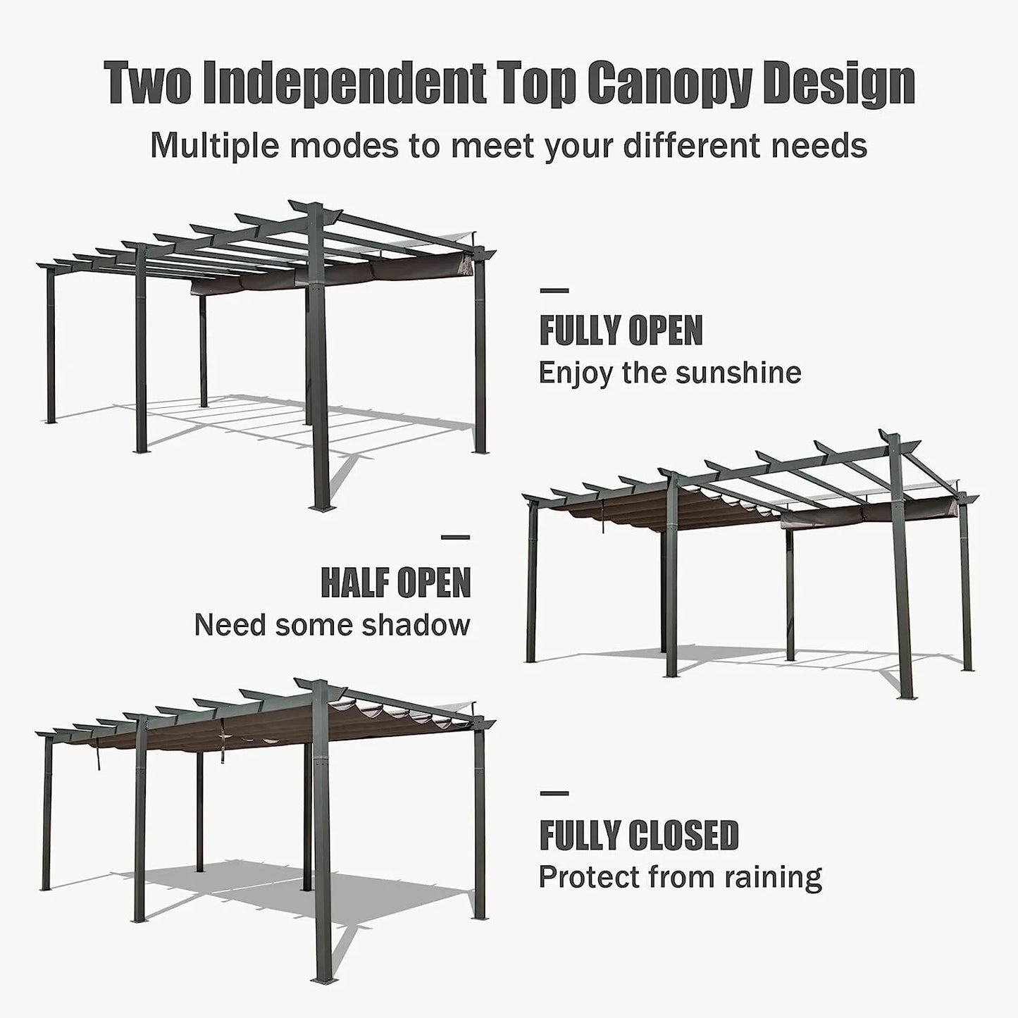 Domi Outdoor Living 11' X 20' Outdoor Pergola with Retractable Canopy Aluminum Shelter Sun Shade Beach Pavilion Grape Trellis Grill Gazebo for Patio, Backyard and Lawn, Gray
