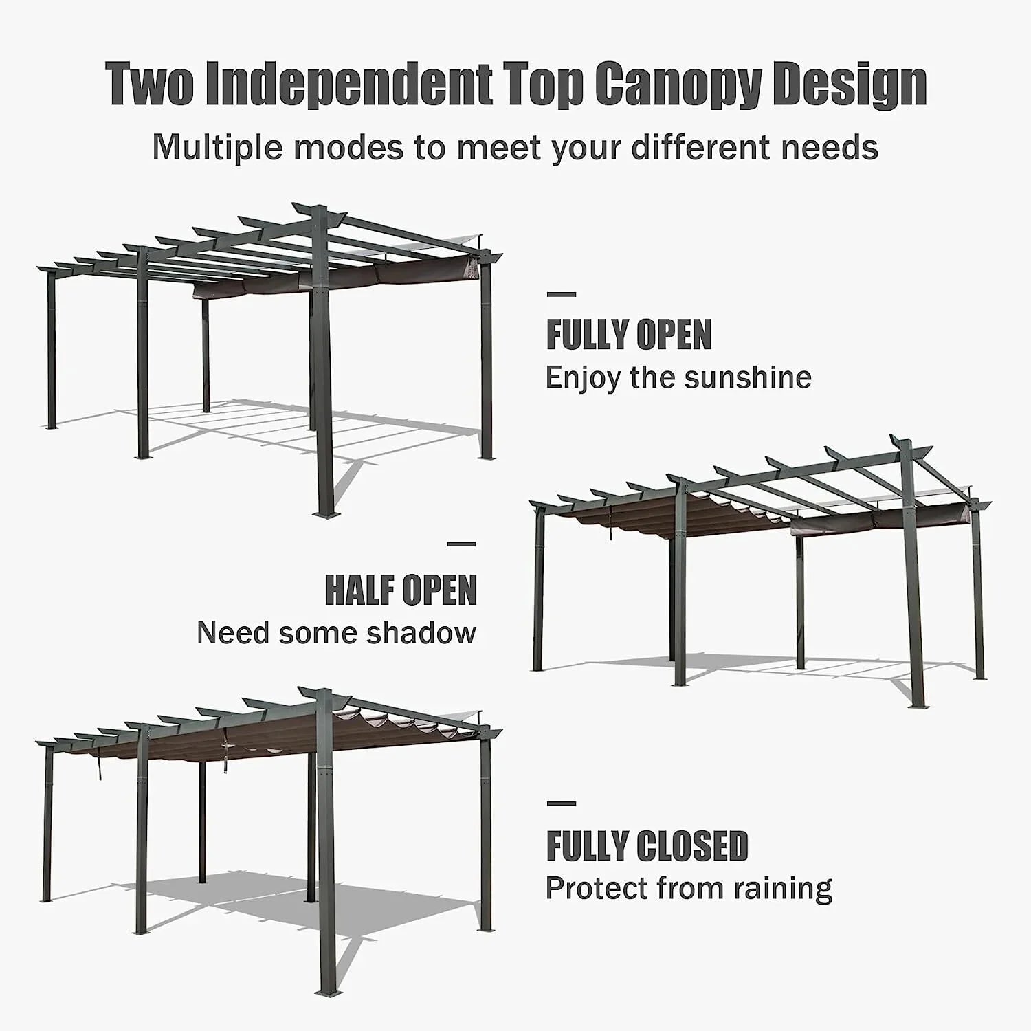 Domi Outdoor Living 11' X 20' Outdoor Pergola with Retractable Canopy Aluminum Shelter Sun Shade Beach Pavilion Grape Trellis Grill Gazebo for Patio, Backyard and Lawn, Gray