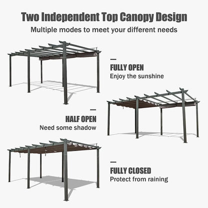 Domi Outdoor Living 11' X 20' Outdoor Pergola with Retractable Canopy Aluminum Shelter Sun Shade Beach Pavilion Grape Trellis Grill Gazebo for Patio, Backyard and Lawn, Gray