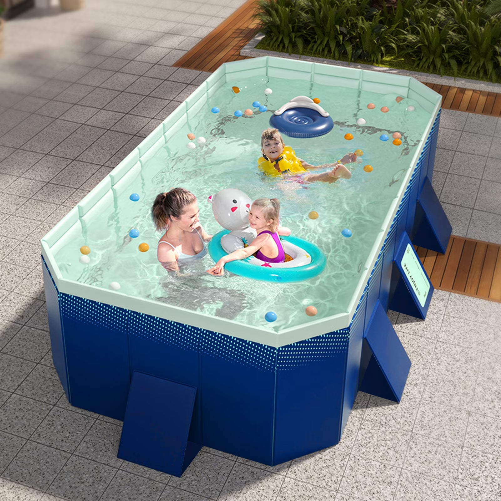 mwptoo Foldable Swimming Pool, Installation-free Portable Kids Swimming Pool, Collapsible Inflatable-Free Large Pool, for Adult Puppy Garden Patio
