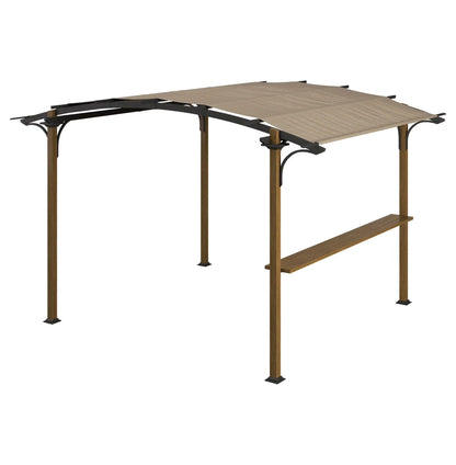 Outdoor Pergola with Bar, 12x10 ft Aluminum Metal Patio Canopy, Sun Shade for Backyard, Garden, Deck, Beige