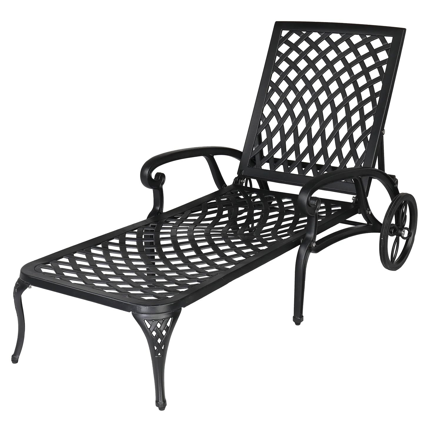Zimtown Cast Aluminum Lounge Chair Adjustable Patio Recliner, Patio Chaise Chair, Heavy Duty Lying Bed for Garden, Poolside, Yard, Lawn, Black