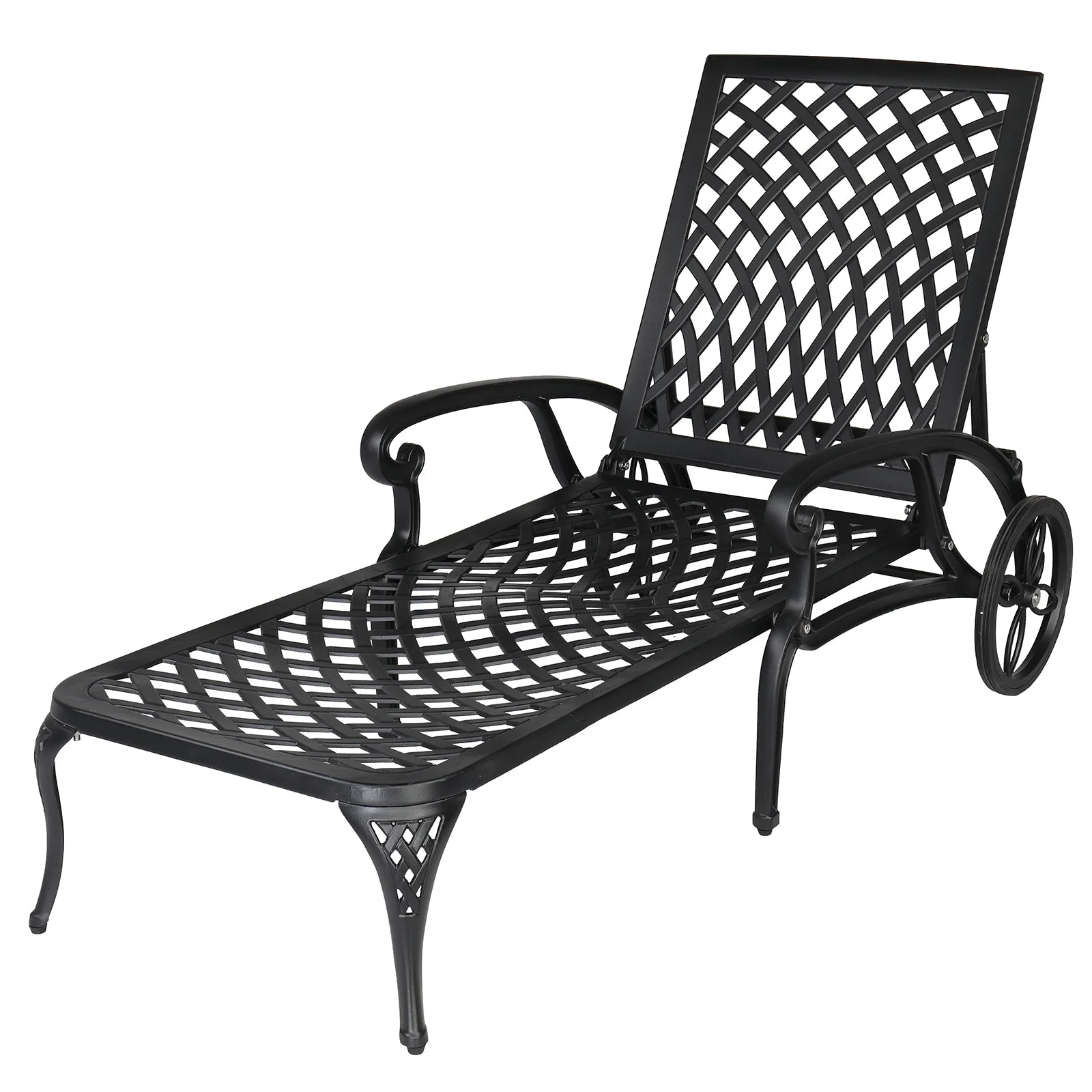Zimtown Cast Aluminum Lounge Chair Adjustable Patio Recliner, Patio Chaise Chair, Heavy Duty Lying Bed for Garden, Poolside, Yard, Lawn, Black
