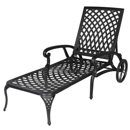 Zimtown Cast Aluminum Lounge Chair Adjustable Patio Recliner, Patio Chaise Chair, Heavy Duty Lying Bed for Garden, Poolside, Yard, Lawn, Black