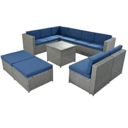 CHURANTY 9 Pieces Patio Furniture Set Outdoor Conversation PE Wicker Rattan Sectional Sofa, Coffee Table and Ottoman