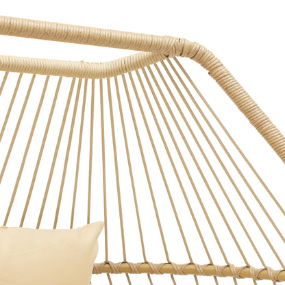 Uforic Beige Dual Egg Seat with Base, 2-Person Wicker Egg Chair for Indoor/Outdoor Patio Use with Cushions, Supports up to 510lbs, Perfect for Patio, Bedroom, Garden, and Balcony