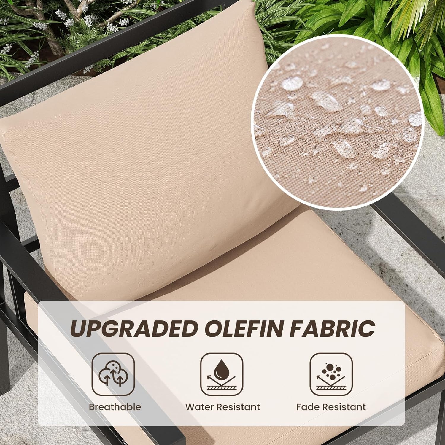 Farini Outdoor conversation sets, 4 Pieces Metal Patio Furniture Set with 2 Single Chairs, 3-Seat Sofas & Coffee Table, for Garden, Backyard, Balcony (Beige)