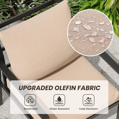 Farini Outdoor conversation sets, 4 Pieces Metal Patio Furniture Set with 2 Single Chairs, 3-Seat Sofas & Coffee Table, for Garden, Backyard, Balcony (Beige)
