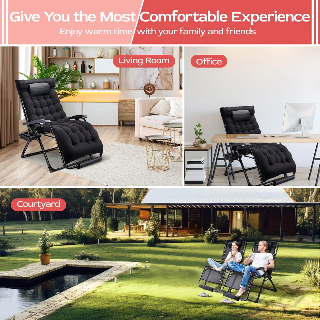 Oversized Zero Gravity Chair,VECUKTY XXL Ergonomic Patio Recliner Folding Reclining Chair for Indoor and Outdoor,Black