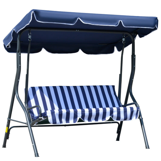 Outsunny Porch Swing with Canopy, 3-Person Patio Swing Chair, Dark Blue
