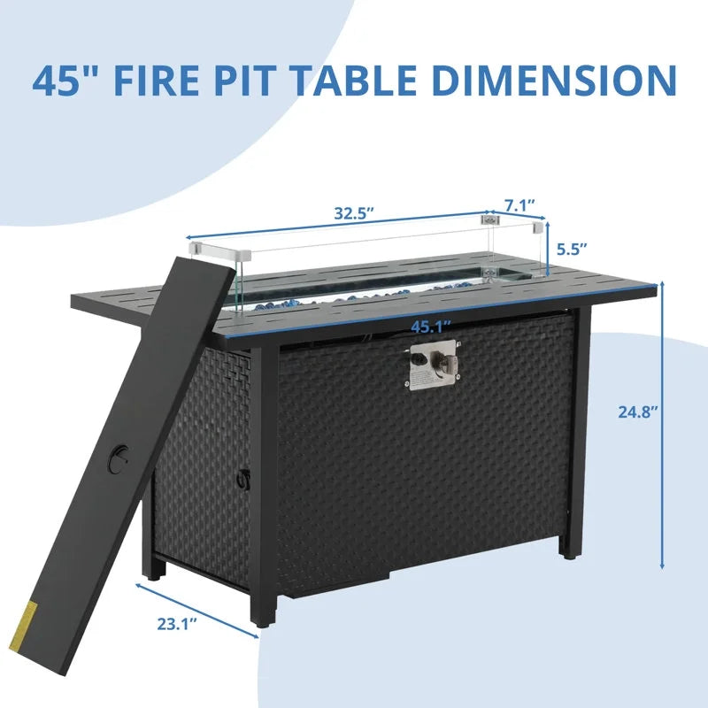 45 inch Propane Fire Pit Table,50000 BTU Gas Fire Pits Table with Lid & Lava Rock & Waterproof Cover, Outdoor Propane Firepit for Dining or Party, Outside, Patio, Garden, Yard
