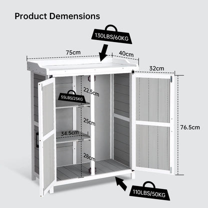 AOILE Potting Bench Outdoor Cabinet with Metal Tabletop Wooden Storage Cabinets Weatherproof for Outside Planting Work Benches with Adjustable Shelf and Doors for Garden Patio Lawn