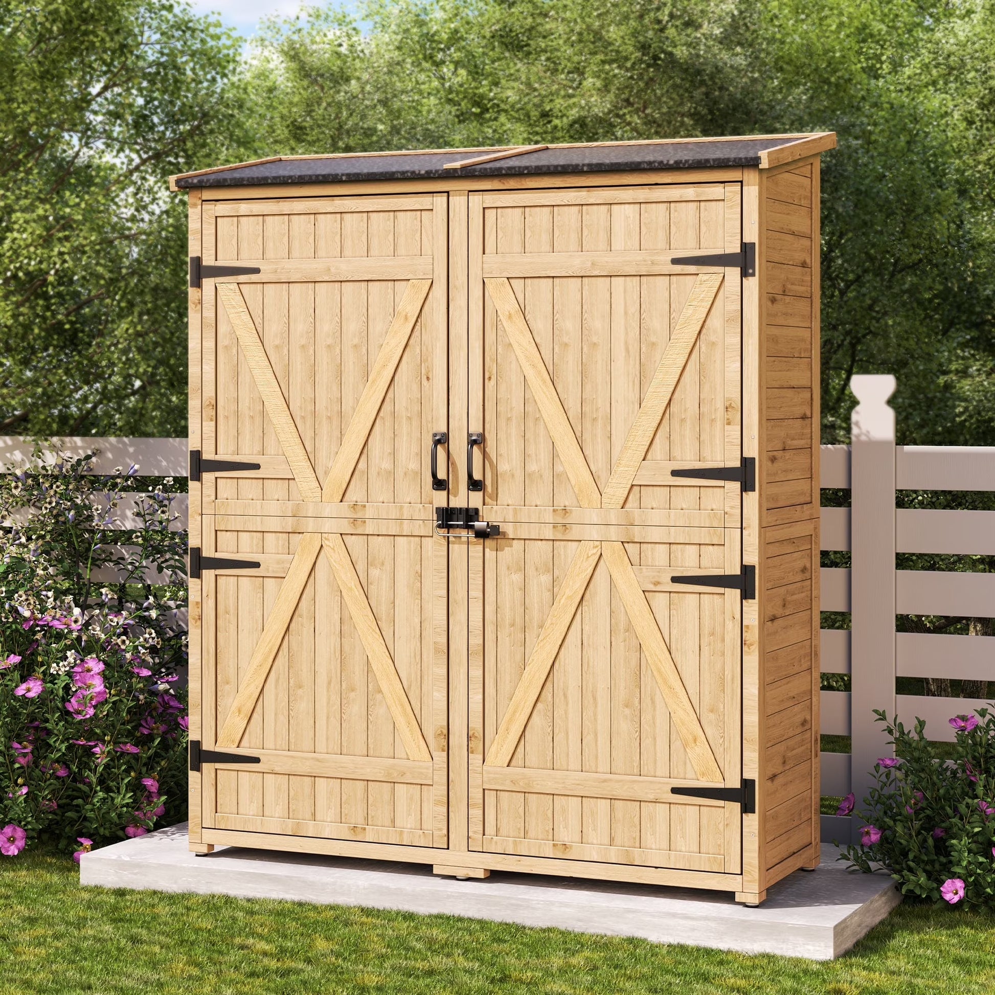 Asofer Outdoor Storage Shed, Storage Cabinet Clearance, Wooden Tool Shed, Deck Cabinet for Outside Patio Lawn