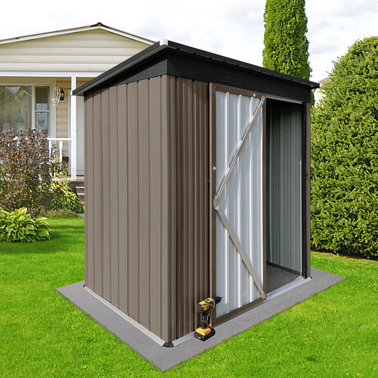 Aukfa Outdoor Storage Shed, 5 X 4 FT Metal Garden Shed, Waterproof Tool Shed for Backyard Patio, Brown