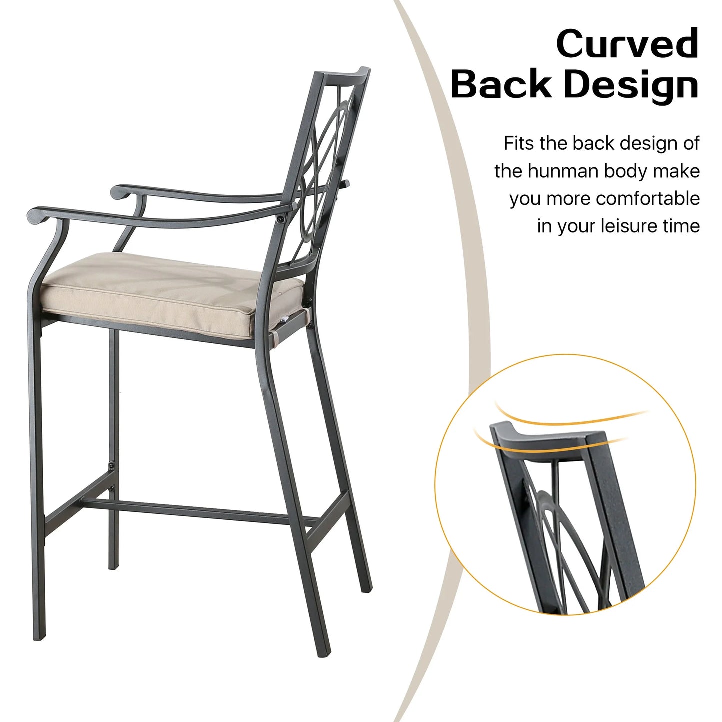 Ulax Furniture Outdoor Bar Stools Metal Patio Counter Height Bar Stool Chairs with Beige Cushion, Set of 2