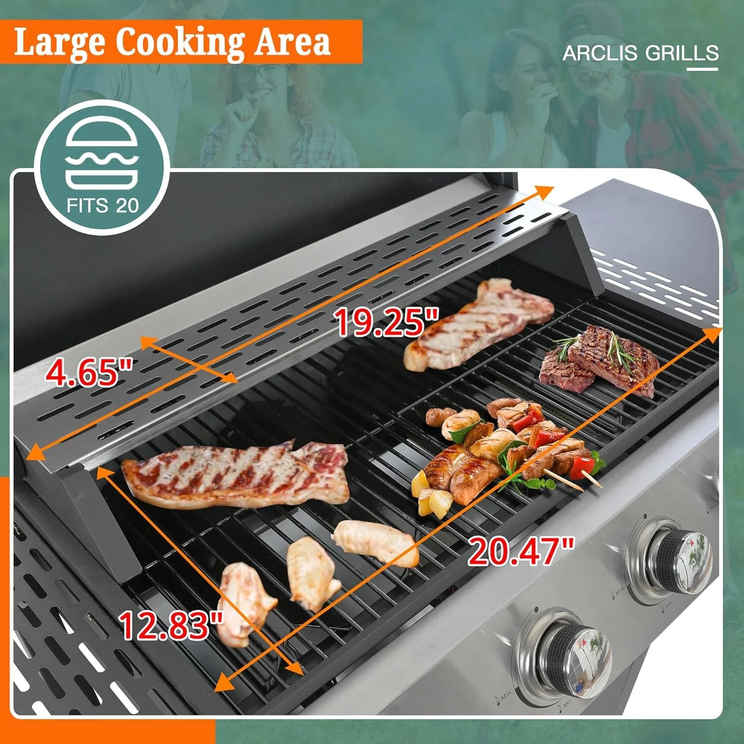 Highsound 3 Burner BBQ Propane Gas Grill, Stainless Steel 25650 BTU Patio Garden Barbecue Grill with Thermometer, Black