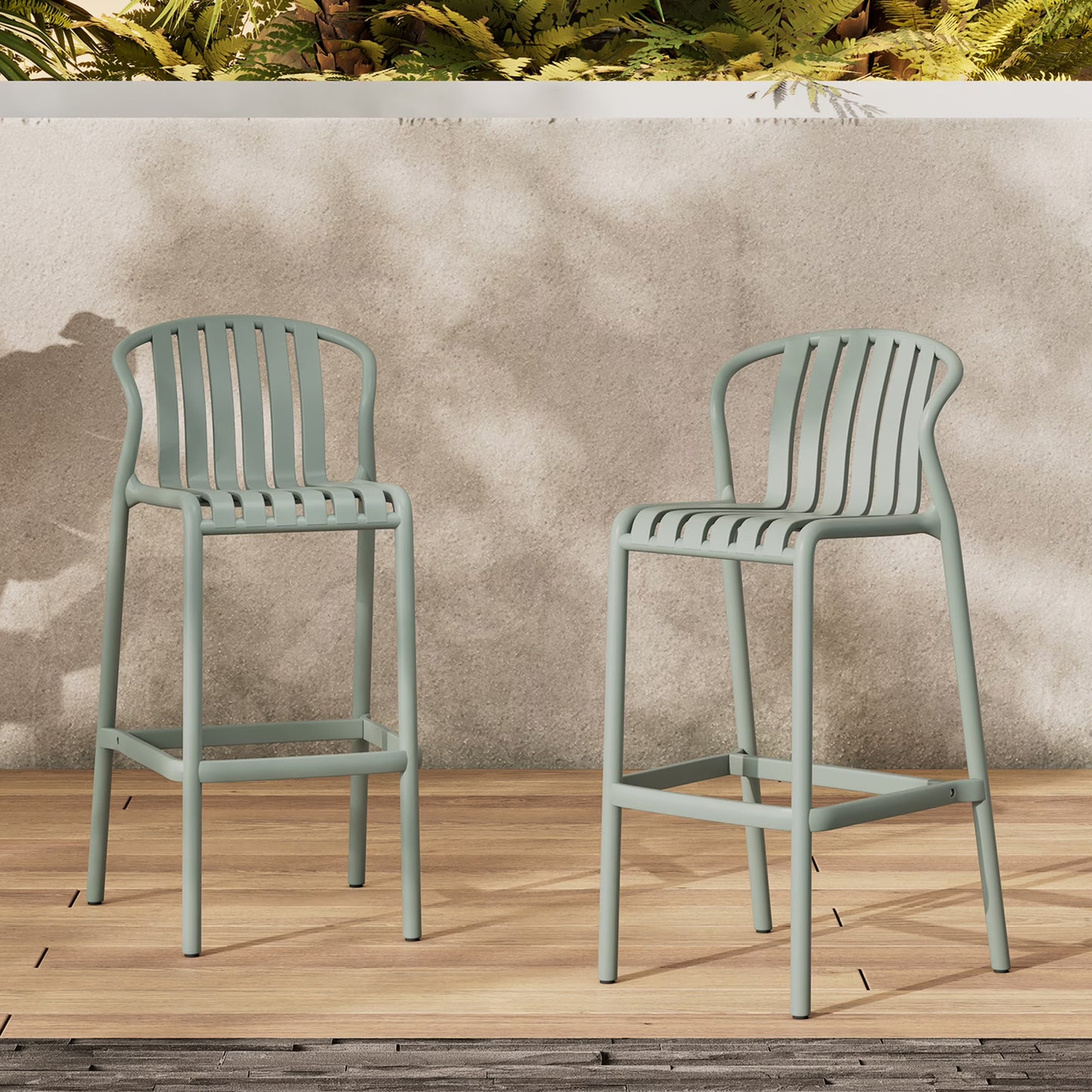Orion 29.5" Modern Outdoor Patio Bar Stools, Perforated Slat Back, Black, Set of 2