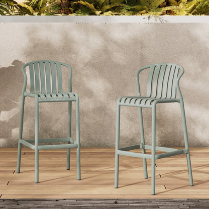 Orion 29.5" Modern Outdoor Patio Bar Stools, Perforated Slat Back, Black, Set of 2