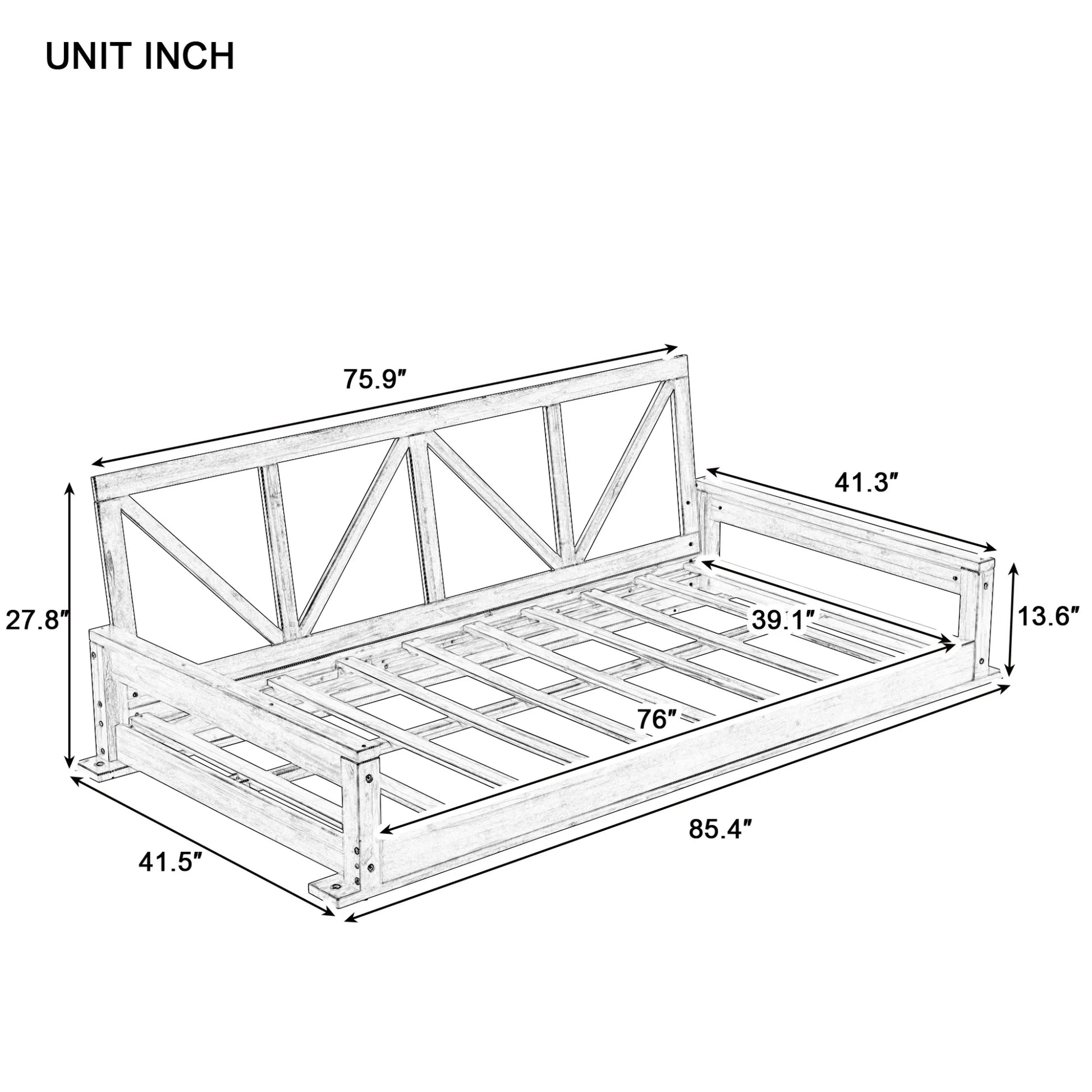 Wood Twin Size Patio Swing Bed, Modern Porch Swing Hanging Daybed with 16.4ft Hemp Ropes, Comfortable Porch Swing Bed for Relaxing on Patio, Porch, Backyard and Garden Spaces, White