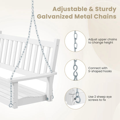 Costway 3-Person Wooden Outdoor Porch Swing Heavy Duty Patio Hanging Bench Chair White