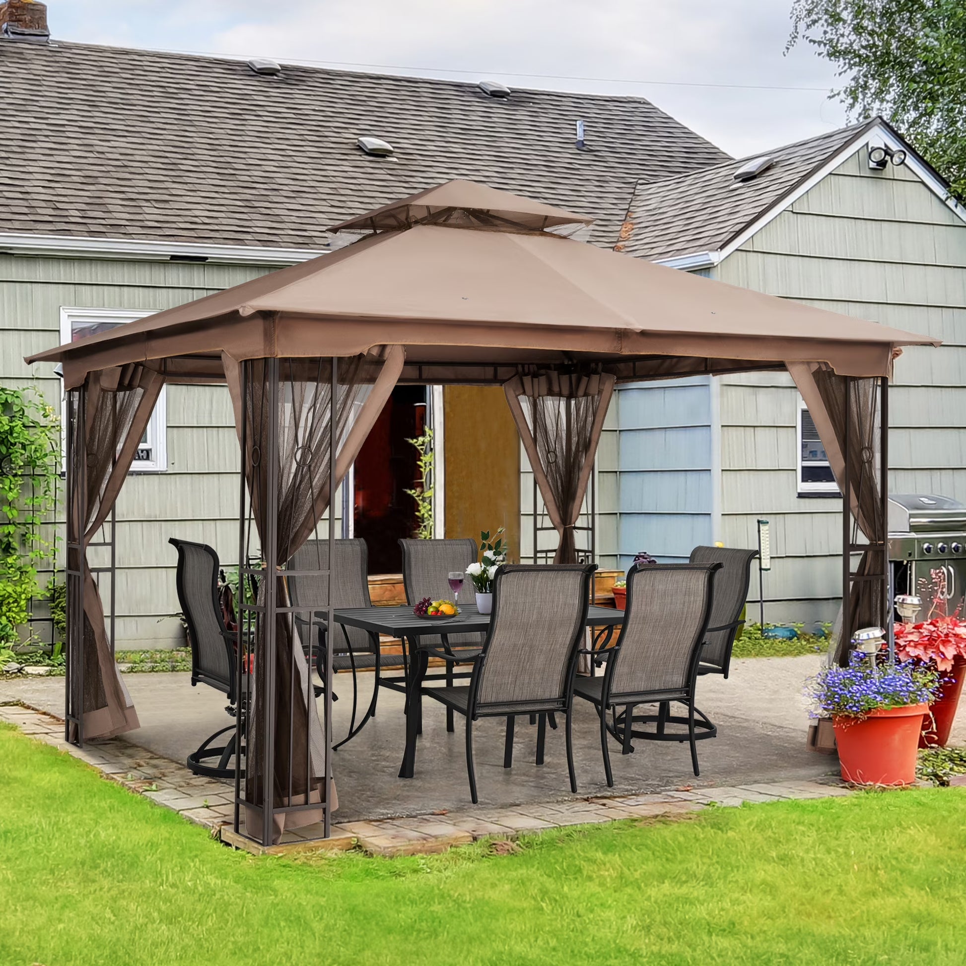 EGEIROS LIFE 12' x 10' Double Roof Patio Gazebo, Waterproof Zippered