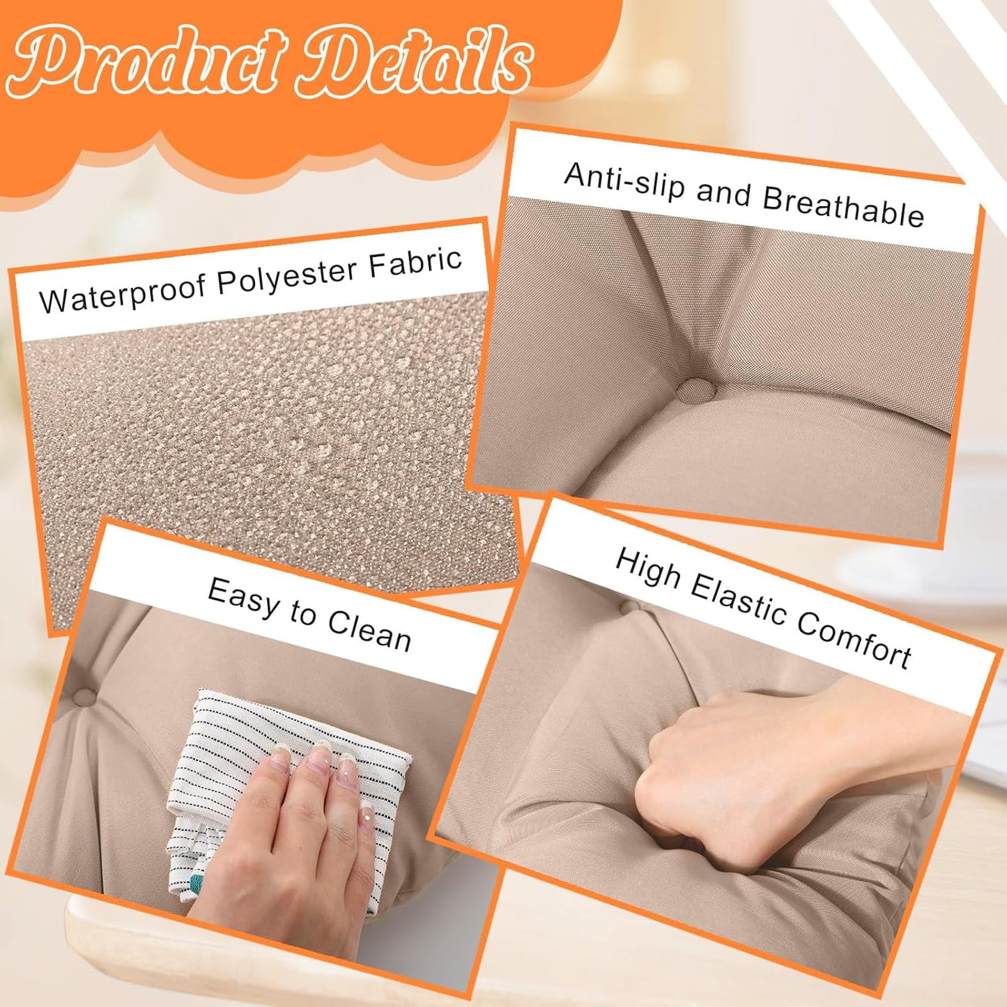 Outdoor Chair Cushions Set of 6 Waterproof Sun Protection Square Tufted Overstuffed Patio Furniture Seat Cushion for Patio Funiture Dining Indoor 19" x 19"