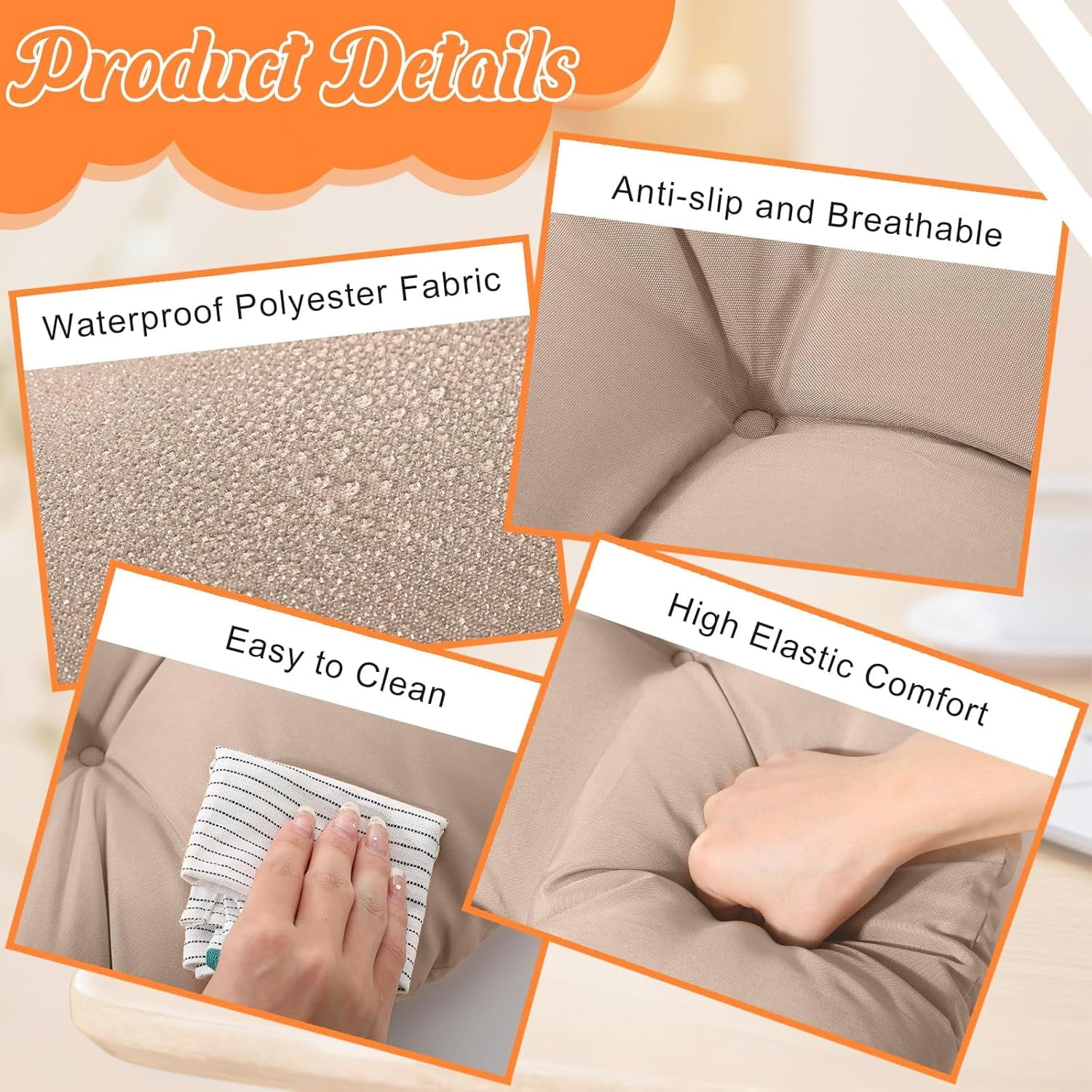 Outdoor Chair Cushions Set of 6 Waterproof Sun Protection Square Tufted Overstuffed Patio Furniture Seat Cushion for Patio Funiture Dining Indoor 19" x 19"