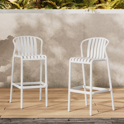 Orion 29.5" Modern Outdoor Patio Bar Stools, Perforated Slat Back, Black, Set of 2