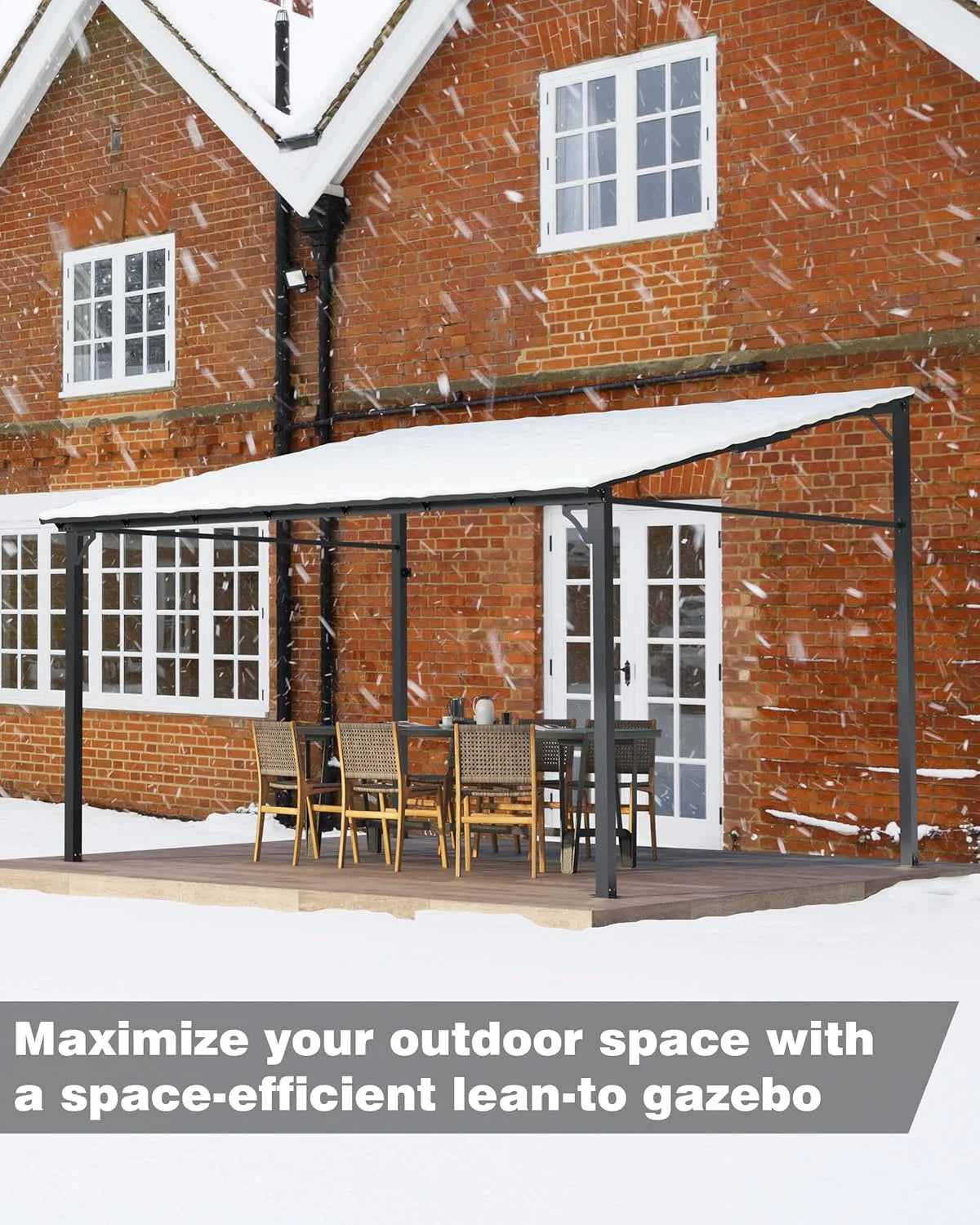 Pinypikaka 10'x12' Outdoor Hardtop Gazebo, Lean-to Pergola With Roof for Lawn Patio Deck Yard Party