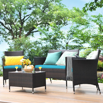 Gymax 4PCS Patio Rattan Outdoor Furniture Set w/Cushioned Chair Loveseat Table